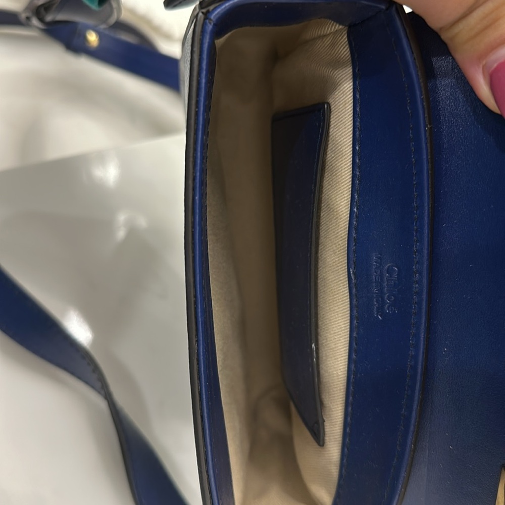 Chloé Tricolor Croc-Effect C Mini Crossbody - Brown, Blue, White, Gold - Picture 4 of 6